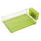 Flat stainless steel dish rack with pistachio tray and cutlery holder