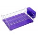 Flat stainless steel dish rack with purple tray and cutlery holder