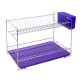 Small stainless steel dish rack with purple tray and cutlery holder