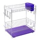 Large stainless steel dish rack with purple tray and cutlery holder