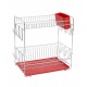 Large stainless steel dish rack with red tray and cutlery holder