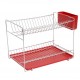 Small stainless steel dish rack with red tray and cutlery holder